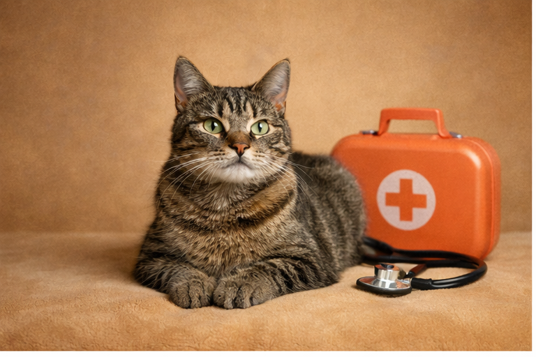 Gato durante una consulta veterinaria a domicilio